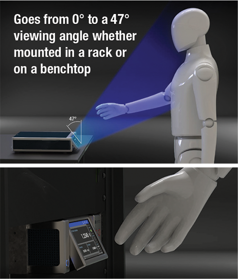 tiltview-different-angles The display goes from a 0° to a 37° angle whether mounted in a rack or sitting on a benchtop